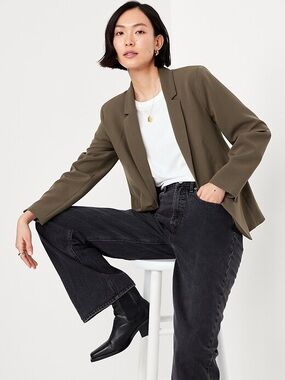 Olive Relaxed Blazer Jacket - Women Taylor Fitted Olive NWOT